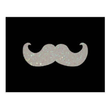 White Bling Moustache (Faux Glitter Graphic) Postcards
