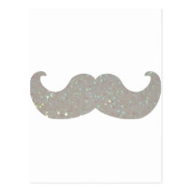 White Bling Moustache (Faux Glitter Graphic) Postcard