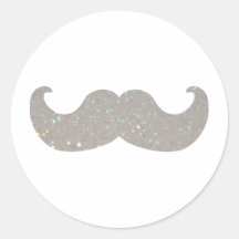 White Bling Moustache (Faux Glitter Graphic) Stickers