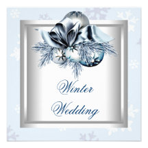 White Blue Snowflake Blue Winter Wedding Invite