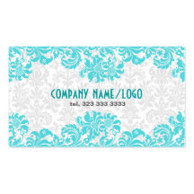 White & Blue Vintage  Floral Damasks Business Card