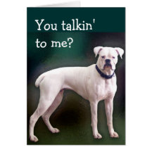 White boxer dog greeting card