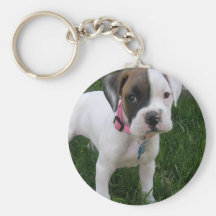 White Boxer Puppy Keychain