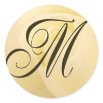 White Bridal rose - Initial M Round Stickers