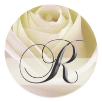 White Bridal Rose Monogram Sticker Initial R