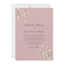 White Brown Sakura Cherry Blossoms Wedding Invite