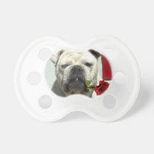 White Bulldog with rose Baby Pacifiers
