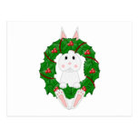 White Bunny And Christmas Wreath Post Cards