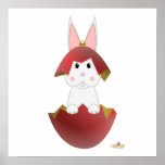 White Bunny Red Christmas Ornament Poster