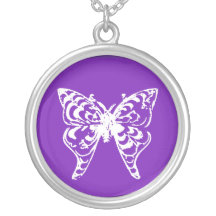 White butterfly on purple necklace