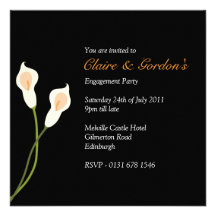 White Calla Lilies Engagement Party - black Custom Invitation