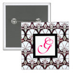 WHITE CARNATIONS DAMASK MONOGRAM pink fuchsia