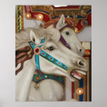 White carousel horse with blue bridle picture posters