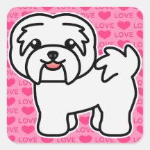 White Cartoon Havanese Love Square Sticker