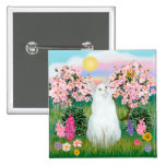 White Cat - Blossoms Pinback Buttons