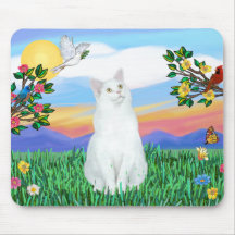 White Cat - Bright Life Mouse Mats