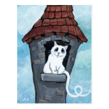 White Cat in a Fairy Tale Tower Postcards