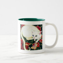 White Cat on a Cushion Mug
