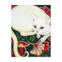 White Cat on a Cushion