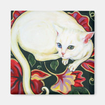 White Cat on a Cushion Refrigerator Magnet