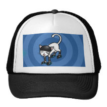 White cat on rollerskates mesh hat