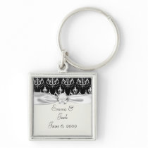 white chadelier on black modern damask design key chains