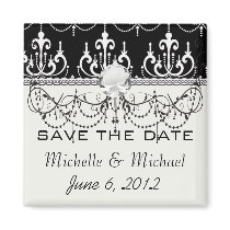 white chadelier on black modern damask design fridge magnets