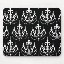 white chadelier on black modern damask design mousepad