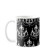 white chadelier on black modern damask design coffee mugs