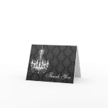White Chandelier Black Damask Thank You Note