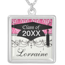white chandelier chic pink damask graduation necklaces