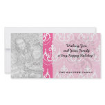 white chandelier damask on pretty chic pink photo cards