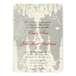 White Chandeliers on Silver Cloud Wedding Invite