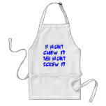 White Chew It Screw It aprons