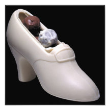 White chocolate shoe with truffles art photo