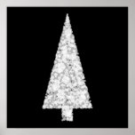 White Christmas Tree. On Black. Stylish. Poster