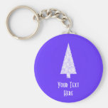 White Christmas Tree. On Blue - Purple. Key Chains