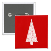 White Christmas Tree. On Red. Modern. Pins