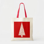 White Christmas Tree. On Red. Modern. Tote Bags