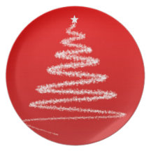 White Christmas tree silhouette Plates