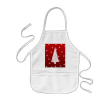 White Christmas Tree with Stars on Red. Apron