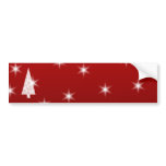 White Christmas Tree with Stars on Red. Bumper Sticker