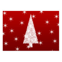 White Christmas Tree with Stars on Red. Business Card Templates