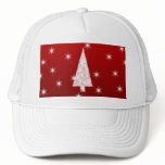 White Christmas Tree with Stars on Red. Custom hats