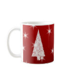 White Christmas Tree with Stars on Red. Custom mugs