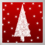 White Christmas Tree with Stars on Red. Custom posters