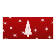 White Christmas Tree with Stars on Red. Announcements