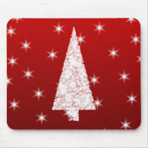 White Christmas Tree with Stars on Red. Mouse Mat