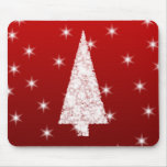 White Christmas Tree with Stars on Red. Mouse Pad