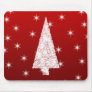 White Christmas Tree with Stars on Red. Mouse Pad